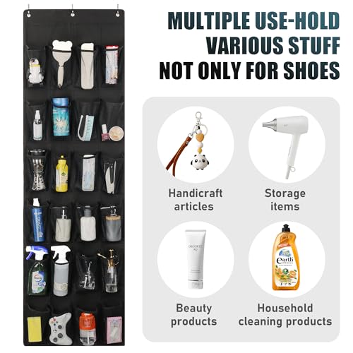 24 Large Pockets Upgraded Over the Door Shoe Organizer, Enhanced Hanging Solution Holder Closets, Shoe Cabinets for Everyone