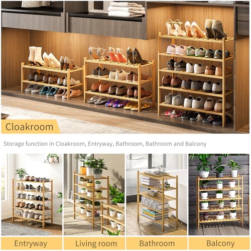 5-Tier Bamboo Shoe Rack for Entryway, Stackable | Heavy Duty | Multi-Function, Free Standing Shoe Racks for Bedroom Hallway Closet - color: Natural, size: 5-Tier-Standard
