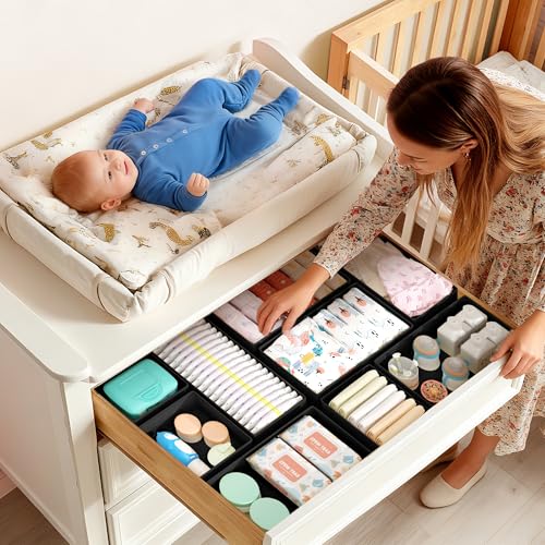DIMJ Drawer Organizer Clothes Storage - 16 Pack Baby Dresser Organizer for Nursery, Foldable Drawer Dividers for Bedroom Closet Organization, Fabric Storage Bins for Socks, Underwears, Bras - color: Black