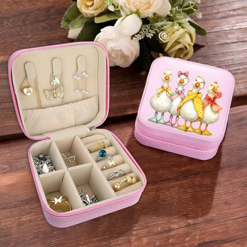 Duck Pattern Portable Print Jewelry Box, 1pcs Pink Compact Jewelry Box Travel Jewelry Case Travel Case Organizer Bag Storage Box Jewelry Holder For Necklace Earrings Rings Bracelet Y11 - color: Duck 2