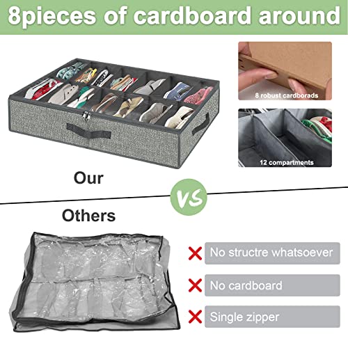 homyfort 28 Pairs Shoe Organizer Under Bed, Underbed Shoe Storage Boxes Bins, Organizador De Zapatos, Extra Large Zapateras Organizer, Grey, Set of 2 - color: Grey, style: 28 Pairs Shoes