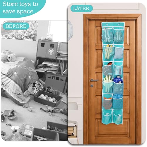 GOMAJI Over the Door Hanging Shoe Organizer, 12 Pockets, Turquoise - color: Turquoise