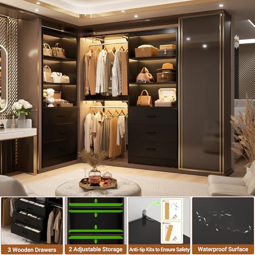 Aheaplus 47.2" Closet Drawers System, 3.94FT Wood Closet Organizer System with 6 Drawers, Modular Small Walk-in Closets Storage Unit, Set of 2, Black (47.2" L x 13.8" W x 71" H) - color: Black, size: 47.2''