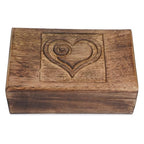 Ajuny Wooden Decorative Jewelry Box with Heart Design Carving - Multipurpose Treasure Chest Storage Keepsake Box Necklaces Watch Organizer Boxes Birthday Gifts for Women & Men 8x5 Inch - style: Heart Carved Center