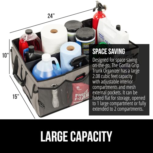 GORILLA GRIP Trunk Organizer for SUV and Cars, Large Capacity Collapsible Car Trunk Storage Organizer, Heavy Duty Car Accessories, Gifts for Mom and Dad, Slip & Water Resistant Multi Compartment Beige - color: Beige