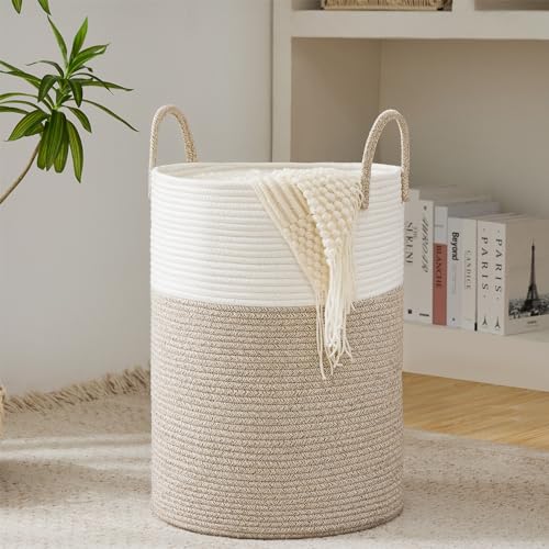 Cotton Rope Laundry Basket by YOUDENOVA, 72L Woven Collapsible Laundry Hamper, Clothes Hamper with Reinforced Handles in the Laundry Room, Bedroom, Bathroom, Brown - color: Brown, size: 72L