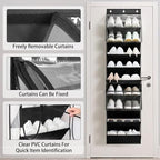 WERNNSAI Over the Door Shoe Organizer with Clear Curtain Dustproof, 9-Shelf Shoe Rack, Deep Pockets Large Hanging Shoes Rack for Closet Door Dorm Bedroom Guest Room Black