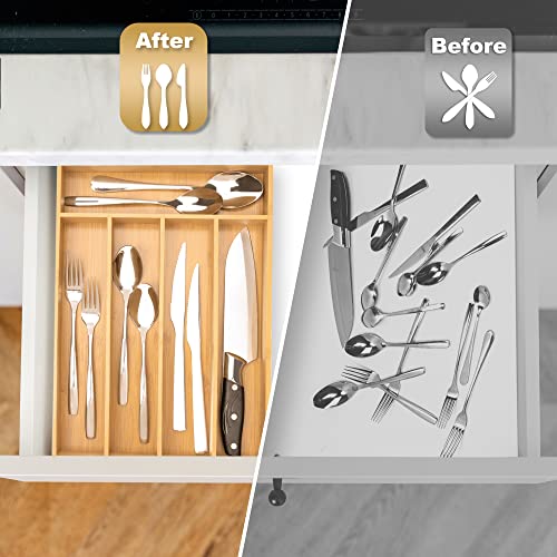 Besilord Silverware Organizer Kitchen Drawer Organizer Utensil Organizer Bamboo Silverware Holder Cutlery Organizer in Drawer Flatware Organizer Tray(5 slots, Natural - color: Natural, size: 5 Slots