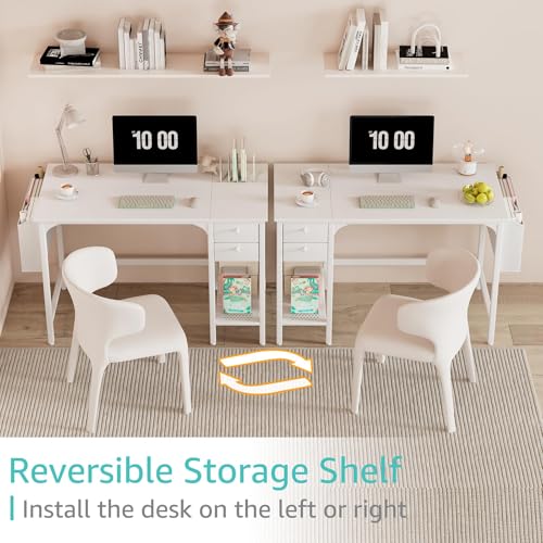 Lufeiya White Small Desk with Drawers - 40 Inch Computer Desk for Small Space Home Office, Modern Simple Study Writing Table PC Desks - color: White, size: 40 inch