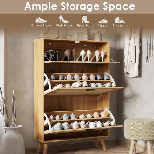 MU Natural Rattan Shoe Cabinet, Entryway Shoe Cabinet with 2 Flip Drawers and Hidden Cabinet, Boho Shoe Organizer Cabinet, Wooden Shoe Storage Cabinet for Entrance, Hallyway, Natural - color: Rattan, size: 2 Drawers