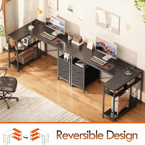 Alpen Computer Desk with Drawers, L Shaped Desk for Bedroom with Power Outlets, Gaming Table with Storage Shelves, Corner Desk for Gaming, Study Writing PC Table, 55 Inch, Black - color: Black, size: 55 Inches