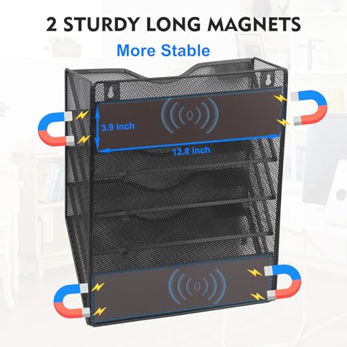 EASEPRES Magnetic 5 Pocket Mesh Hanging File Organizer, Wall Mounted Mail Paper Document Folder Holder, Clipboard Storage Organization Magazine Rack with Nametag Label for Office Home School, Black - color: Black, size: 5 Tier Magnetic