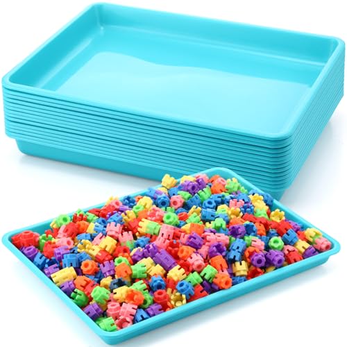 Maitys 15 Pcs Flat Plastic Trays 16.1 x 11.8'' Sensory Storage Tray Paper Stackable Classroom Bins for Office Home Organizer Arts and Crafts Supplies(Mint Green) - color: Mint Green