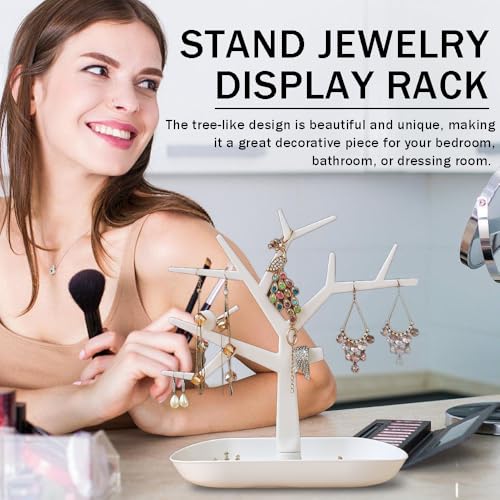 OULIGET Tabletop Key Holder Stand Tree Key Rack,Stand Jewelry Display Necklace Ring Earring Holder Rack,Jewelry Organizer Tray Home Decor for Home Entryway (White) - color: White