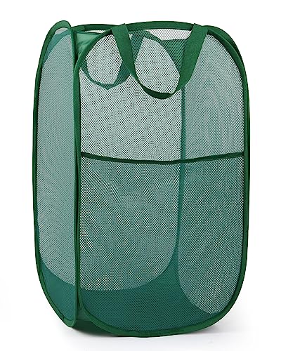 Durable Collapsible Laundry Baskets, Tear-resistant Pop Up Hamper for Laundry, Foldable Clothes Hamper with Reinforced Carry Handles Handy Pocket for Laundry Room, Bathroom, Dorm or Travel Emerald - color: Emerald, size: Pop Vertical