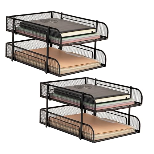 Mind Reader Paper Tray, Desk Organizer, Stackable, Storage, Office, Metal Mesh, 10.5" L x 13.25" W x 7.5" H, Set of 2, Black - size: 2-Pack