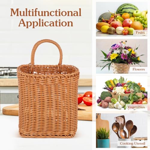 DOITOOL Hanging Storage Basket Woven Wall-Mounted Organizer for Kitchen and Entryway Vintage Style Garlic and Utensil Holder 4.3 X 6.7 X 4.3 Inch