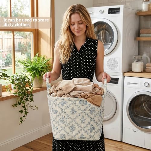 Floral Fabric Storage Basket Car Interior Storage Basket Underwear Sundries Laundry Baskets Supplies Home Organizer Bag (blue 2) - color: blue 2
