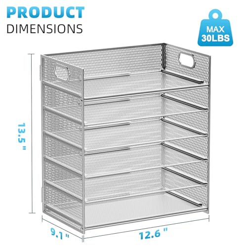 Marbrasse Paper Letter Tray - 6 Tier Mesh File Organizer with Handle, Paper Sorter for Letter/A4 Office File Folder Holder - Silver - color: 6 Tier - Silver