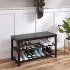 SMIBUY Sturdy Bamboo Shoe Rack Bench, 3-Tier Shoe Organizer, Storage Shelf for Entryway Hallway Bathroom Living Room (Dark Brown) - color: Dark Brown