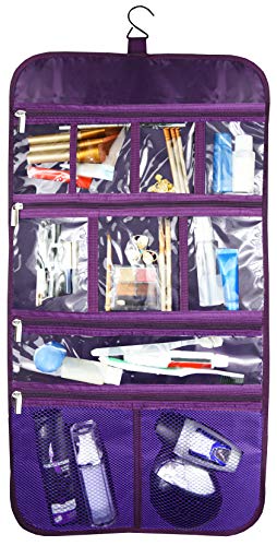 Freegrace Premium Hanging Toiletry Bag for Travel - Cosmetic, Jewelry, Toiletry, Makeup & Accessory Storage Organizer Bag, Large Size for Women & Men - color: Purple
