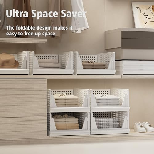 Proarea 5 Pack Stackable Storage Bins, Closet Organizers and Storage, Foldable Closet Organizer Baskets for Clothes, Plastic Drawer Bins for Closet Organization, Wardrobe Shelf, Laundry Room, White - color: Snow Porcewlain, size: 5 Pack 5L