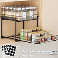 Spice Rack Organizer for Cabinet, 2 Tier Pull Out Spice Rack – Heavy Duty Metal Spice Organization for Cabinet, 50-Jar Capacity, Height Adjustable Cabinet Organizer (11.5W" X 10.5"D X 9"H, Black) - size: 11.5W" X 10.5"D X 9"H - 2 Tier