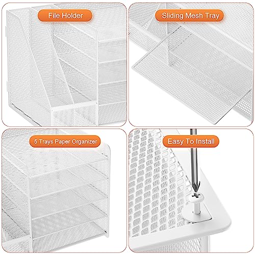 Marbrasse Desk Organizer with File Holder, 5-Tier Paper Letter Tray, Mesh Desk Organizers and Accessories with Magazine Holder, Desktop Organizer and Storage for Office Supplies (White) - color: Desk Organizer File Holder No Drawer- White
