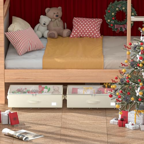 EE-RoomWorld Under Bed Storage with Wheels, No Assemble Required 12 inches height Under Bed Storage bins,Large capacity Rolling Underbed Shoe Storage containers，dorm underbed storage drawers - color: Beige, size: 12 inch height