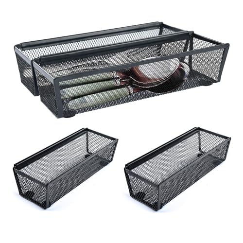 4PCS Drawer Organizer for Kitchen,Utensil Mesh Drawer Organizer with Interlocking Arm for Cosmetic,Flatware,Pen (9 * 3 * 2 Inches,Black) - color: Black(4PCS), size: 9*3*2 Inches