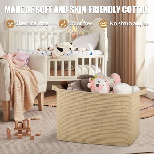 OIASKET 118L Extra Large Blanket Basket, 24.8"x17.7"x16.2" Woven Rope Baskets for Storage, Nursery Blanket Storage for Living Room, Toy Basket with Handle Organizing Comforter Cushions Pillows, Jute - color: Jute