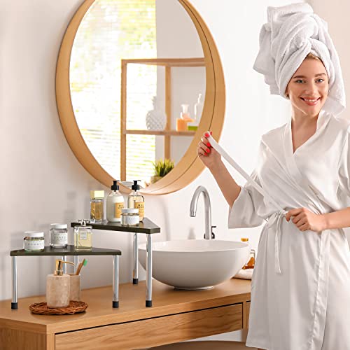 Weenson Bathroom Counter Organizer Corner Shelf - 2 Tier Bathroom Organization Bamboo Bathroom Sink Shelf Kitchen Countertop Organizer Adjustable Free-Standing Counter Storage Shelf(Antique) - color: Antique