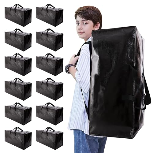 NATURELUX Heavy Duty Moving Bags with Backpack Straps and Strong Handles, Alternative to Moving Boxes and Storage Totes for Dorm Room Essentials, 12 Pack, Black - color: Black, size: 93 L - 12 pcs - Backpack
