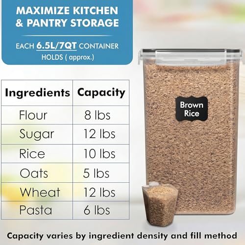 WHITE FEATHER SUPPLIES 2 PC [6.5L / 220 Oz] Large Food Storage Containers with Lids Airtight - BPA Free Clear Plastic Kitchen and Pantry Storage Containers, Bulk Storage for Cereal, Flour, Sugar, Rice - color: Black - 2 Pack