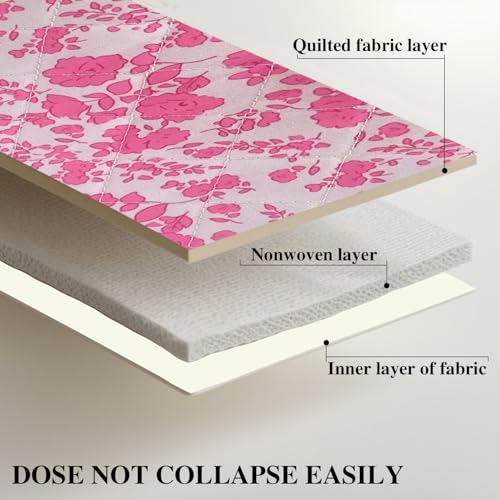 Pink Large Quilted Floral Makeup Bag Cute Coquette Aesthetic Cosmetic Bag Open Flat Travel Toiletry Make up Bag for Women - color: C-lay flat pink