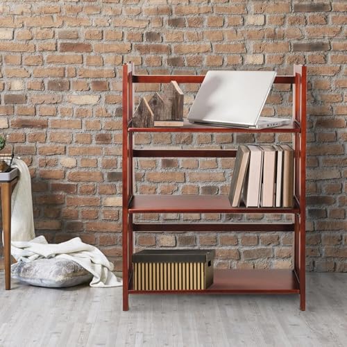 HomeStock 3-Shelf Stackable Folding Office Wood Furniture Bookcase, Contemporary Home and Office Furniture, Sturdy Wooden Shelving Storage Walnut/27.5 Inch - color: Walnut, size: 27 5 Inch