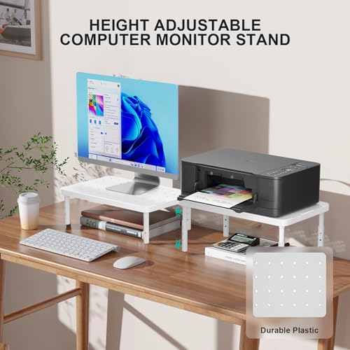 WALI Computer Monitor Stand for Desk, Adjustable Laptop Riser, Desk Monitor Stand Underneath Storage for Office, Home, School Supplies (PTT001-W), 1 Pack, White - color: White, size: Basic