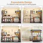 Under Sink Organizer, 1 Pack 2-Tier Expandable Pull Out Storage with Ball-Bearing Slides, Height Adjustable for Kitchen Bathroom Cabinet, Black