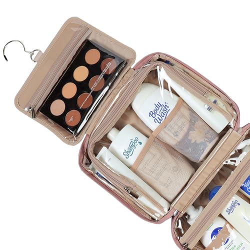 NISHEL Travel Toiletry Bag for Women, Makeup Essentials Organizer, Hanging Case for Accessories, Cosmetics, Large Size, Rosewood-Pink - color: Rosewood-Pink, size: Large