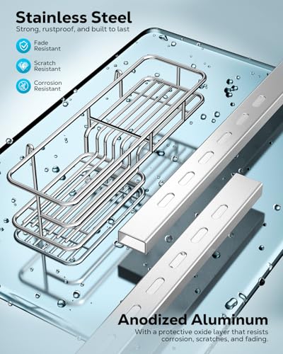 Nieifi Over the Door Shower Caddy, Stainless Steel Rustproof, Adjustable Hanging Shower Organizer, Anodized Aluminum, Silver - color: Silver, Stainless Steel