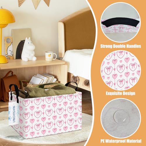 LANGYASHAN Rectangular Storage Bin Collapse Canvas Fabric Cartoon Storage Basket with Handles for Organizing Home Kitchen Boys and Girls Toys Office Closet Shelf Baskets (Rec Pearl Heart) - color: Rec Pearl Heart