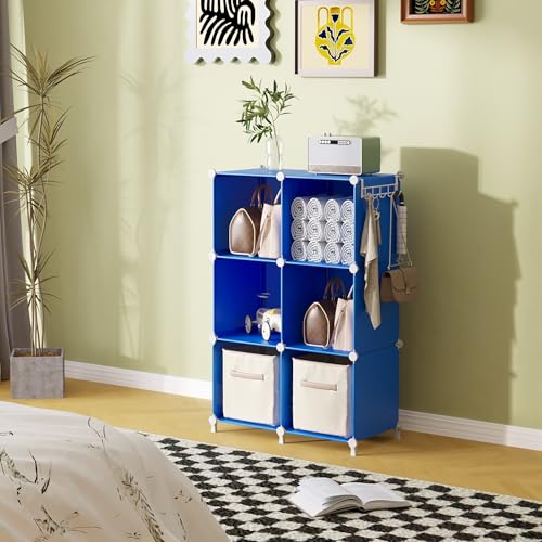 AWTATOS Cube Storage Organizer, 6 Cube Closet Organizers and Storage Shelves, DIY Stackable Bookshelf for Bedroom, Home, Admiral Blue - color: Dark Blue