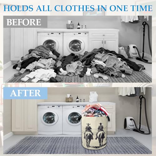 Western Cowboy Desert Riding Laundry Basket Collapsible Laundry Hamper Clothes Toy Storage Bin for Bathroom Bedroom Room Decor 16" X 20.8" - color: Western Cowboy Desert Riding