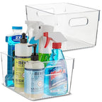 Plastic Food Storage 2 Pack Clear Container Bin with Handles for Organizing Kitchen, Pantry, Refrigerator, Freezer, Pantry, Cabinet, Closet, Bathroom. 10”x7.5”x5.3” - size: 10x7.5x5.3