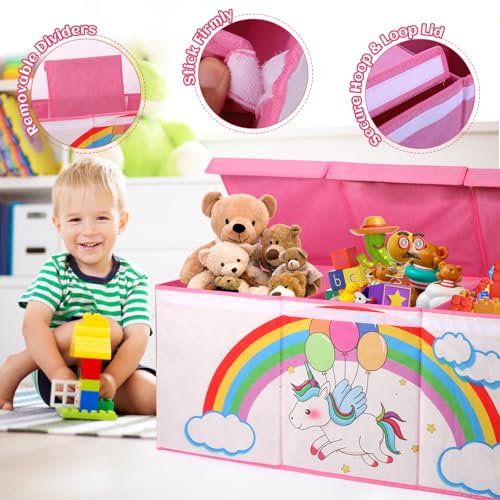 Extra Large Toy Box, Collapsible Storage Organizer with Lids, Sturdy Unicorn Toy Chest for Boys Girls, 40"x14"x16" Kids Storage Bin Box Baskets for Living Room, Playroom, Bedroom, Nursery - color: Pink