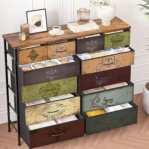 VASICAR Dresser for Bedroom with 12 Drawers, Tall Fabric Drawer Dresser, Chest of Drawers for Closet, Nursery, Bedside, Living Room, Entryway, Hallway (Pattern) - color: Pattern