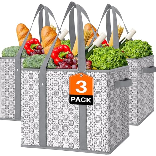 WISELIFE Reusable Grocery Bags [3 Pack],Large Grocery Tote Bag Water Resistant Shopping Bags Foldable Grocery Bag for Clothes,Shoes and Picnic - color: Grey, size: 3 PCS