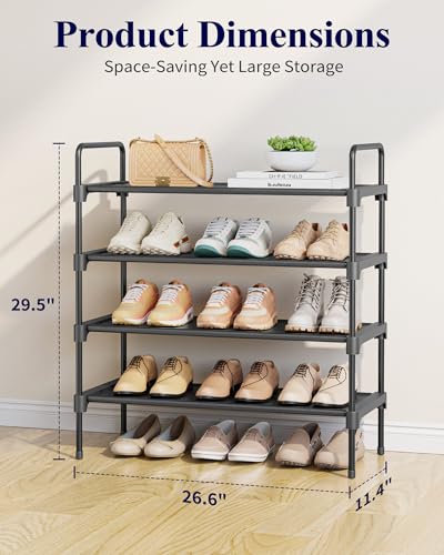 Kitsure Shoe Rack for Closet, Shoe Organizer for Front Door Entrance, Stackable Shoe Shelf, Detachable Closet Organizers and Storage, 26.6" Wide - 4 Tiers, Black - color: Black, size: 26.6" Wide - 4 Tiers