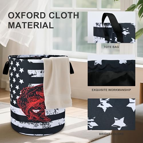 Bass Fish Laundry Basket Foldable Oxford Cloth Tote Bag Laundry Hamper Clothes Storage Bucket Organizer For Bathroom/Laundry Storage/Bedroom 19.6x15.7 Inch - color: Bass Fish