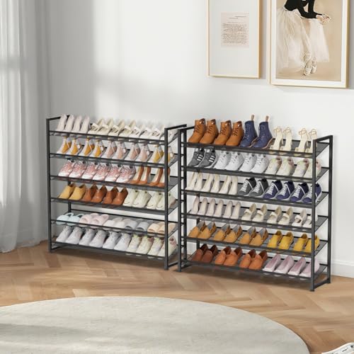 Large Shoe Rack 12 Tier Shoe Organizer, Heavy Duty Metal 6-Tier Stackable Shoe Storage Vertical Shoe Rack for Closet Front Door Entrance, Up to 75 Pairs, 44.8" W x 11.4" D x 85.1" H, Black - color: Black, size: 12 Tier